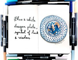 Blue and white dragon plate