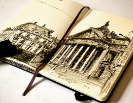 Sketching Brussels in my Moleskine sketchbook