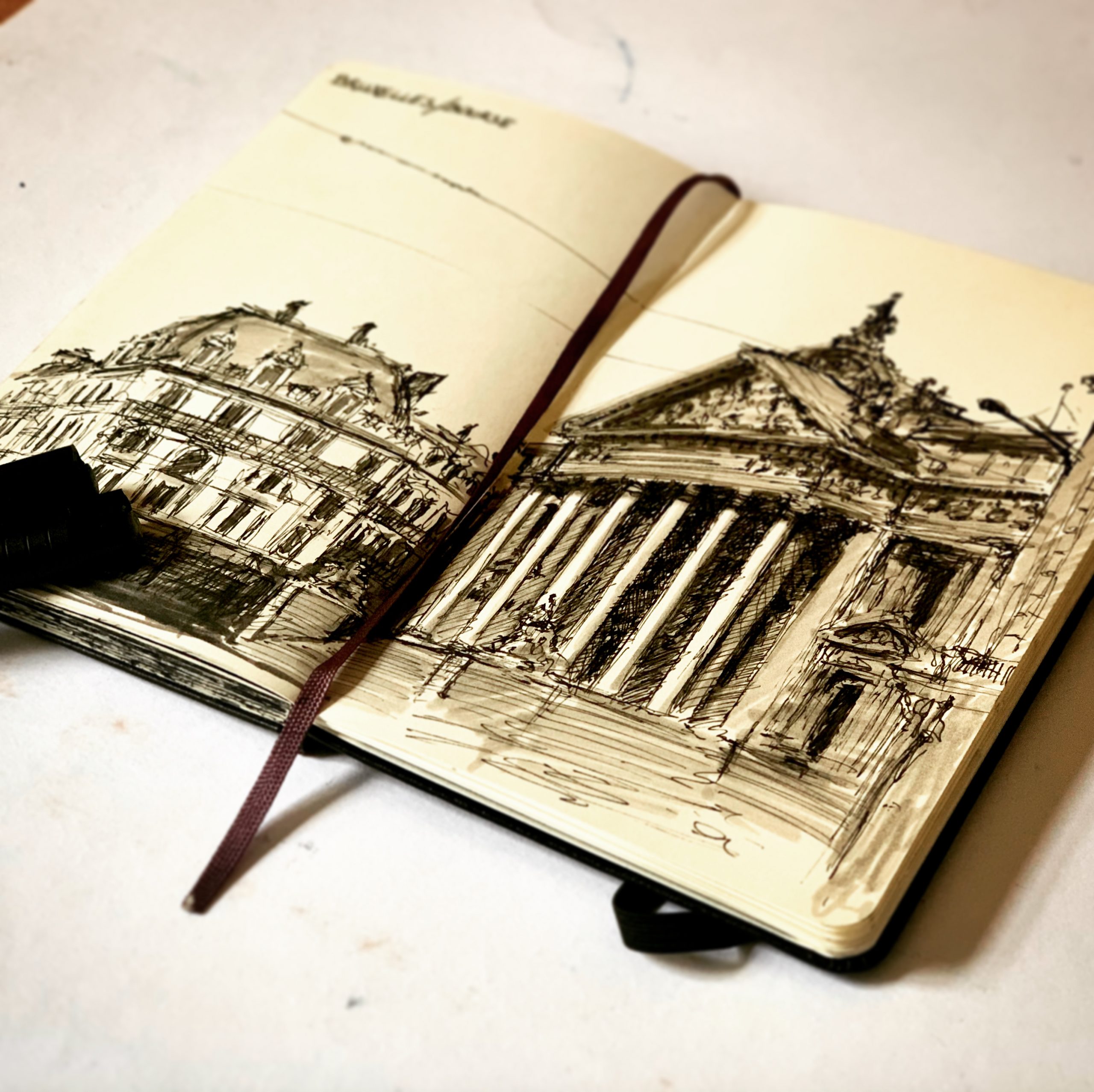 Sketching Brussels in my Moleskine sketchbook