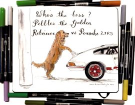 Pebbles the golden retriever vs Porsche 2.7 RS