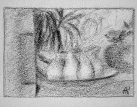 Sketch of the still life with fruits