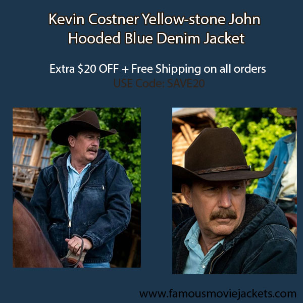 Kevin Costner Yellow-stone John Hooded Blue Denim Jacket