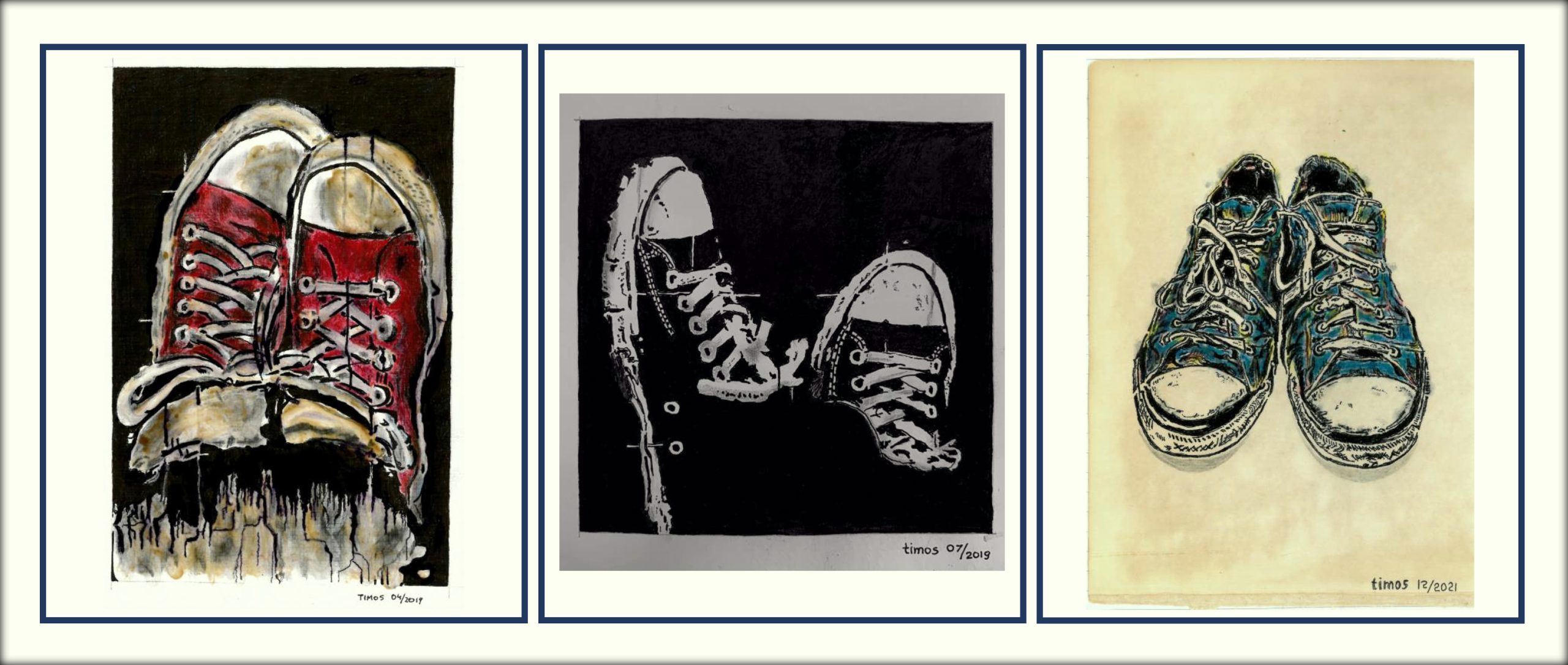 triptych of sneakers