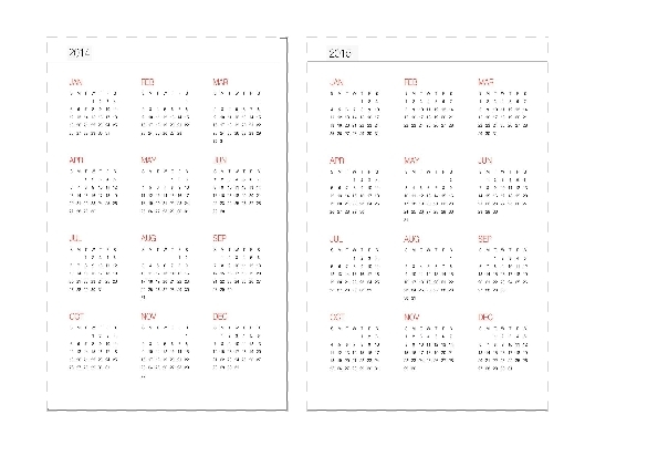 2014 and 2015 Yearly Calendar