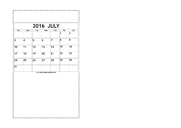 July 2016 calendar