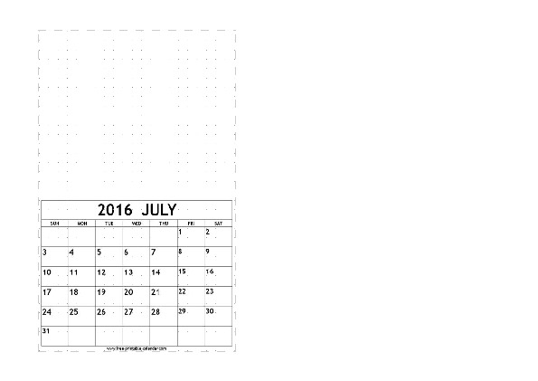 July 2016 calendar