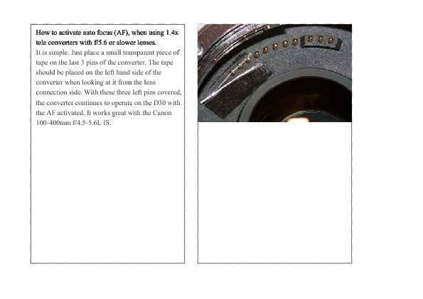 teleconvertor pin taping