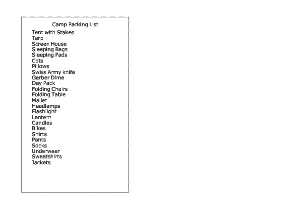 Camp Pack List 1