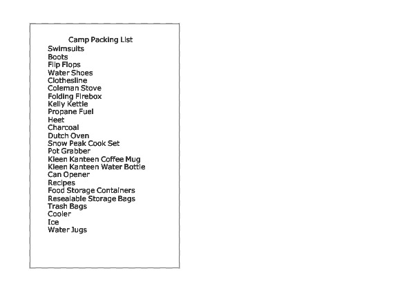 Camp Pack List 2