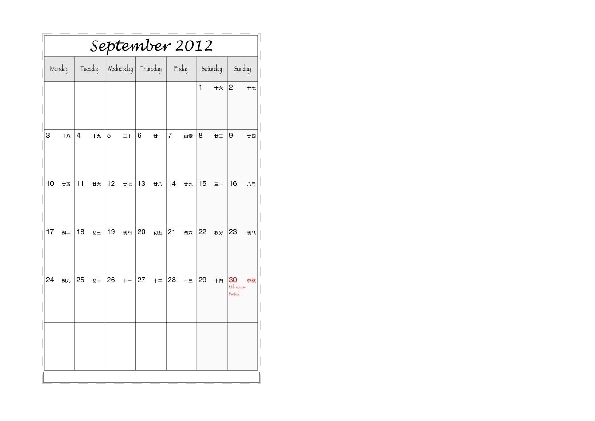 2012 09-12 Calendar+Luna Calendar