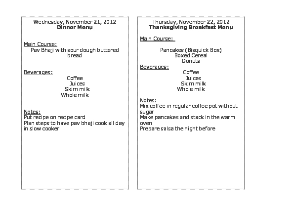 SUGGESTED MENUS